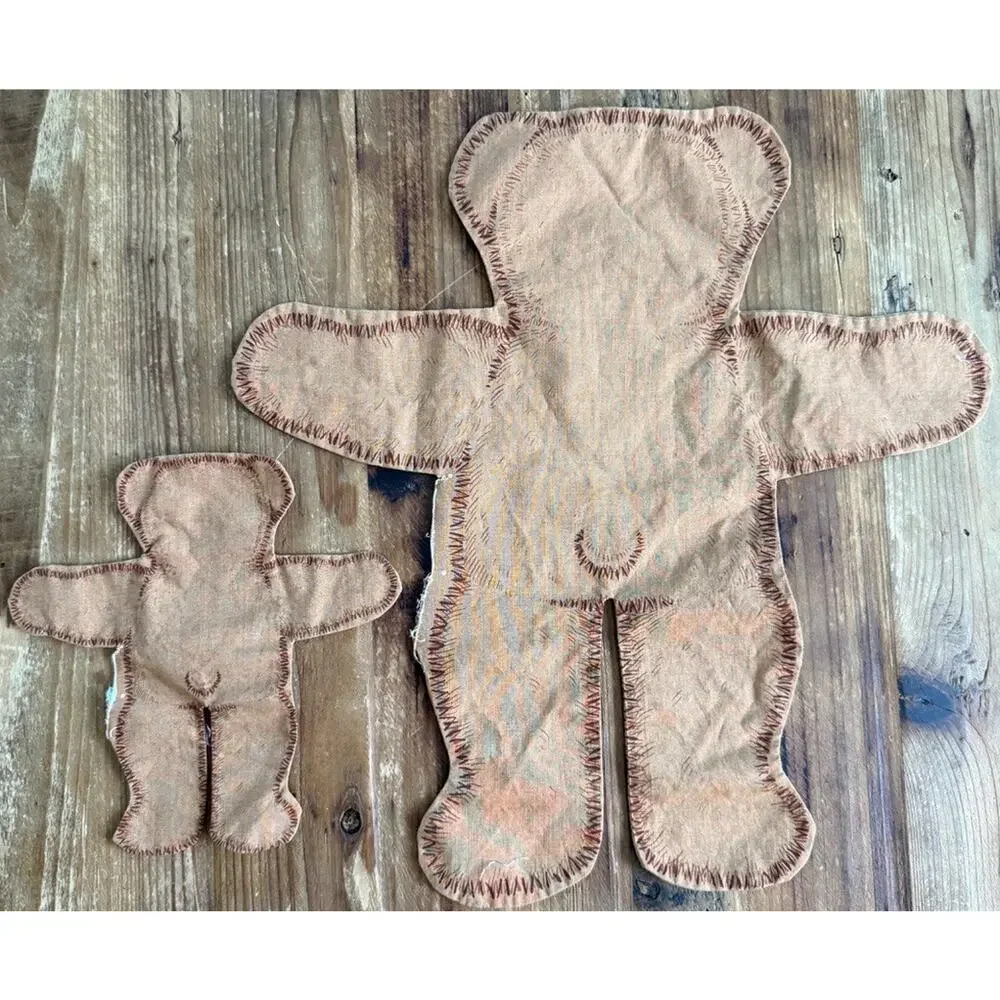 Set of 2 Vintage Cut & Sew Fabric Panels Teddy Bear Pillow Animal Not Stuffed